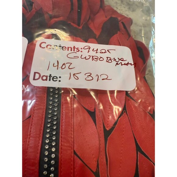 VTG Artsty Mesh Red Black Leather Leaf Applique Studded Designer Jacket Lg Read - Picture 9 of 12